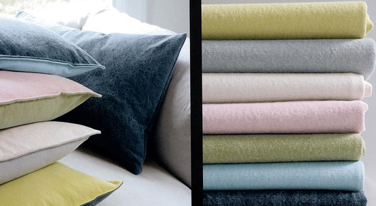Collection de coussins et tissus d'ameublement